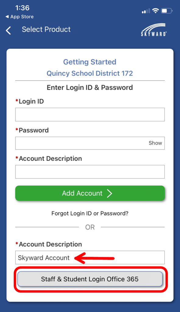 skyward mobile app login page