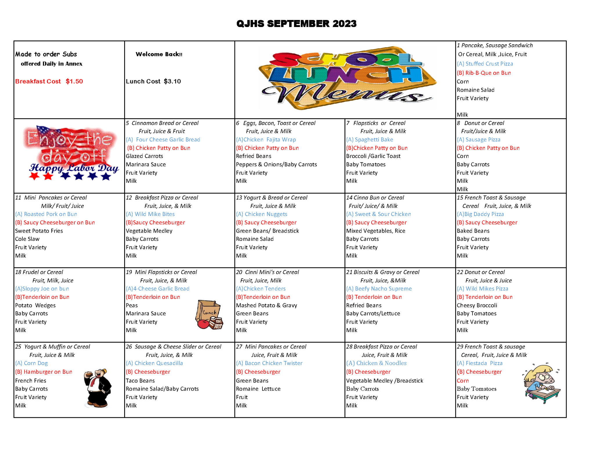 QJHS Lunch Menu Quincy Public Schools