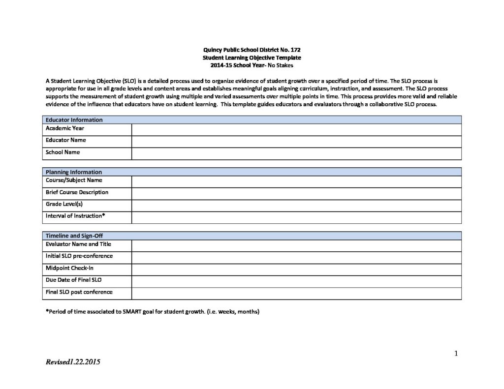 QPS Slo Template 1 22 15 Quincy Public Schools