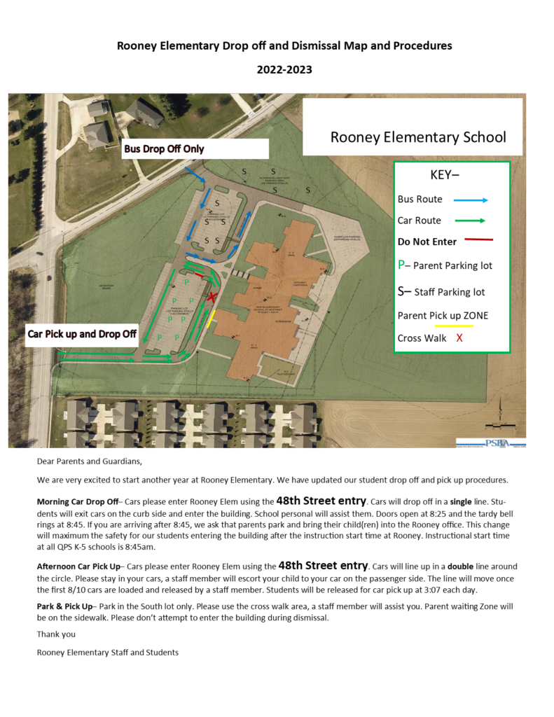 aerial map of rooney property depicting the routes for car and bus travel