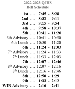 QJHS 2022 Bell Schedule Image