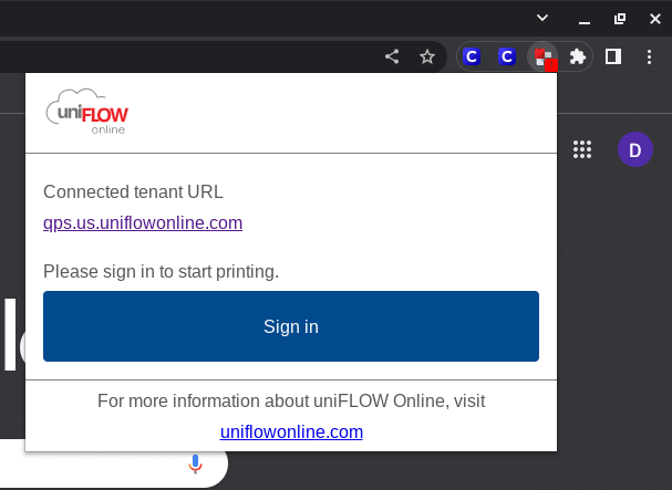 Uniflow Chrome extension sign in prompt