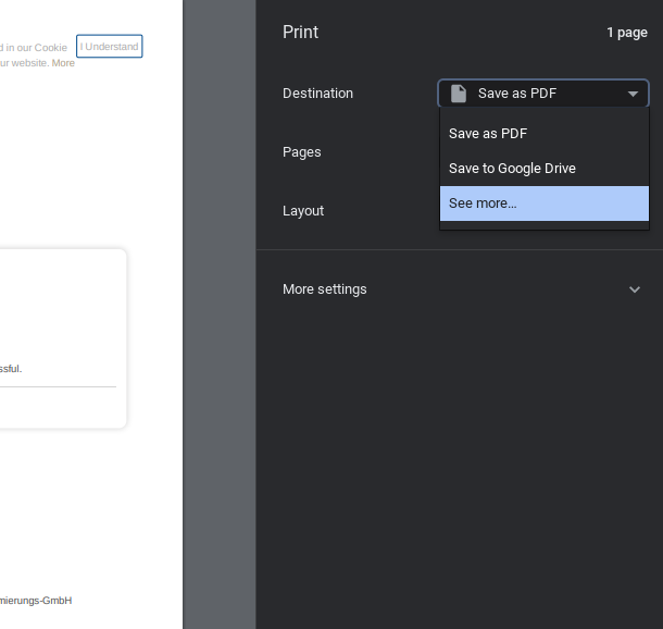 Unflow Chromebook print dialog