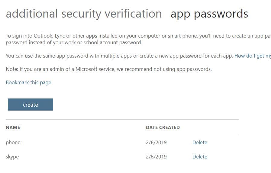 app password page