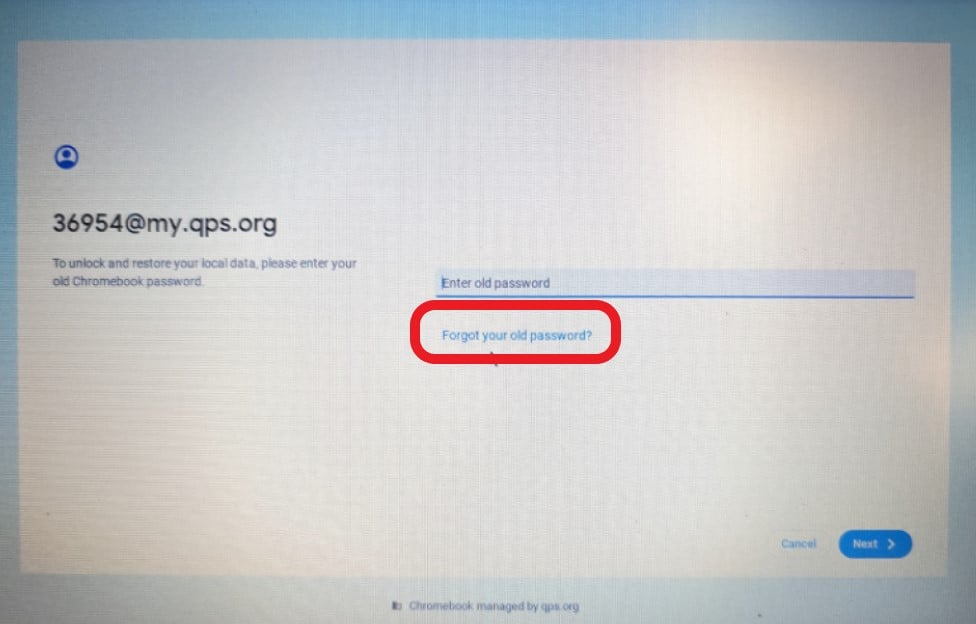 forgot password link on chromebook login screen