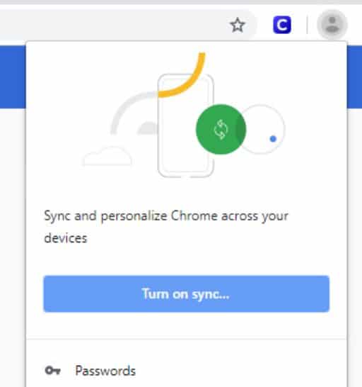 chrome turn on sync window