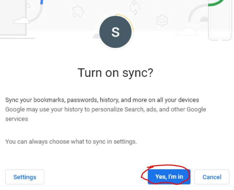 chrome sync agreement window