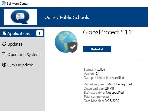 software center globalprotect install success screen