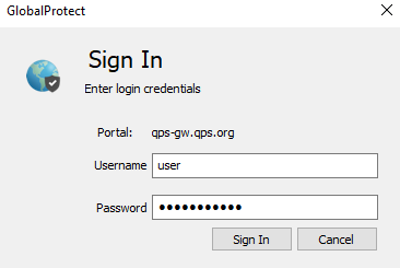 screenshot GlobalProtect authentication screen