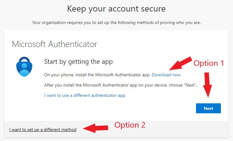 first microsoft MFA screen about downloading and using the Microsoft Authenticator App