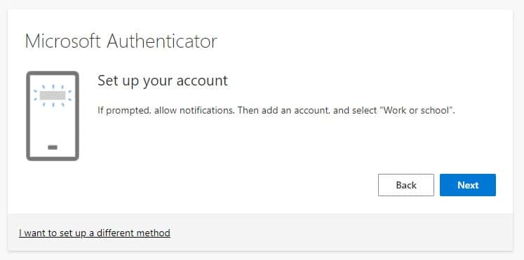 Microsoft Authenticator progress screen