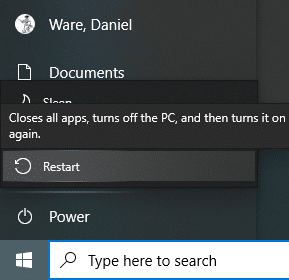 Restart button on windows computer