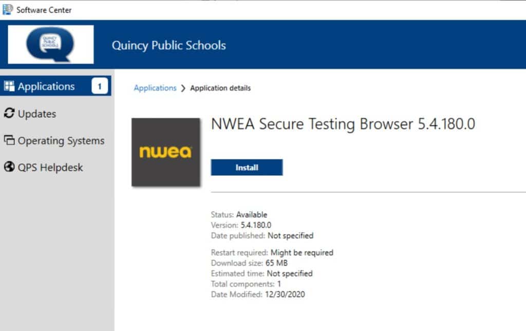 Install Button - NWEA Secure Testing Browser