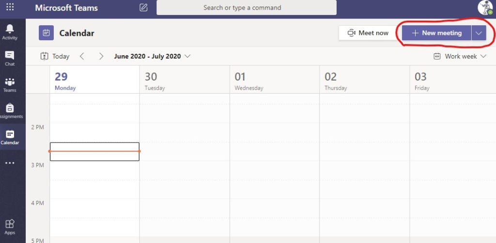 teams new meeting button